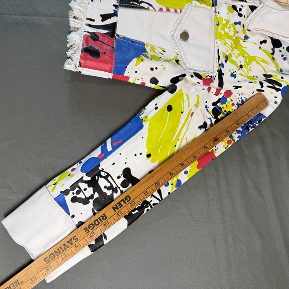 Jkt NYC Colorful Splatter Paint Leather Cropped Fringe Jacket - Picture 8 of 9